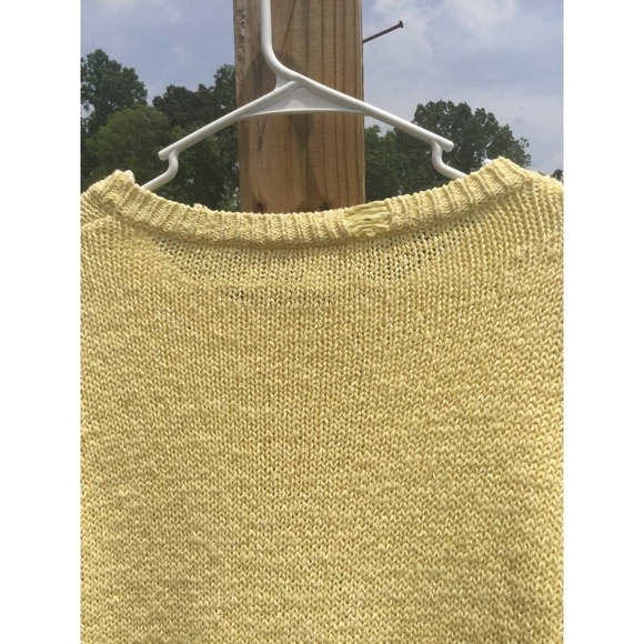Chico’s womens knit short sleeve top open yellow roll tab size 1 coastal beachy - Picture 5 of 9